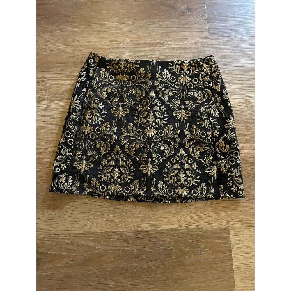 Urban Outfitters Black Gold Brocade  Mini Skirt Size L